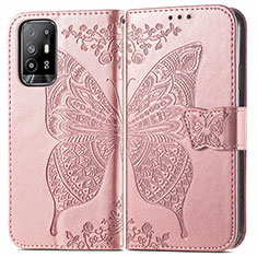 Handytasche Stand Schutzhülle Flip Leder Hülle Schmetterling für Oppo F19 Pro+ Plus 5G Rosa