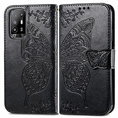 Handytasche Stand Schutzhülle Flip Leder Hülle Schmetterling für Oppo F19 Pro+ Plus 5G Schwarz