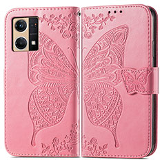 Handytasche Stand Schutzhülle Flip Leder Hülle Schmetterling für Oppo F21 Pro 4G Pink