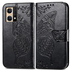 Handytasche Stand Schutzhülle Flip Leder Hülle Schmetterling für Oppo F21s Pro 4G Schwarz