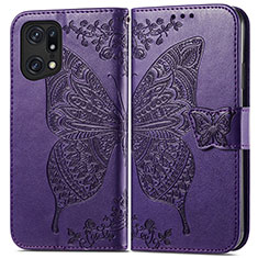 Handytasche Stand Schutzhülle Flip Leder Hülle Schmetterling für Oppo Find X5 Pro 5G Violett