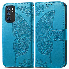 Handytasche Stand Schutzhülle Flip Leder Hülle Schmetterling für Oppo Reno6 5G Blau