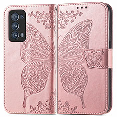 Handytasche Stand Schutzhülle Flip Leder Hülle Schmetterling für Oppo Reno6 Pro 5G Rosa