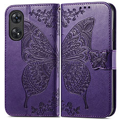Handytasche Stand Schutzhülle Flip Leder Hülle Schmetterling für Oppo Reno8 T 4G Violett