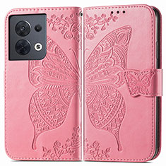 Handytasche Stand Schutzhülle Flip Leder Hülle Schmetterling für Oppo Reno9 5G Pink