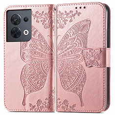 Handytasche Stand Schutzhülle Flip Leder Hülle Schmetterling für Oppo Reno9 Pro 5G Rosa