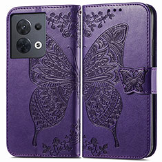Handytasche Stand Schutzhülle Flip Leder Hülle Schmetterling für Oppo Reno9 Pro 5G Violett