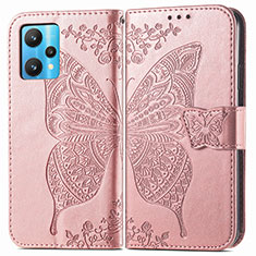 Handytasche Stand Schutzhülle Flip Leder Hülle Schmetterling für Realme 9 4G Rosegold