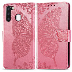 Handytasche Stand Schutzhülle Flip Leder Hülle Schmetterling für Samsung Galaxy A21 European Pink