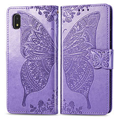 Handytasche Stand Schutzhülle Flip Leder Hülle Schmetterling für Samsung Galaxy A21 SC-42A Helles Lila