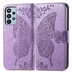 Handytasche Stand Schutzhülle Flip Leder Hülle Schmetterling für Samsung Galaxy A23 4G Helles Lila