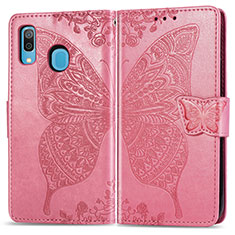 Handytasche Stand Schutzhülle Flip Leder Hülle Schmetterling für Samsung Galaxy A30 Pink