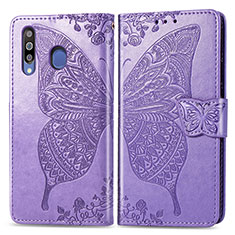 Handytasche Stand Schutzhülle Flip Leder Hülle Schmetterling für Samsung Galaxy A40s Helles Lila