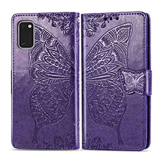 Handytasche Stand Schutzhülle Flip Leder Hülle Schmetterling für Samsung Galaxy A41 Violett