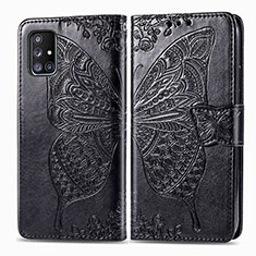 Handytasche Stand Schutzhülle Flip Leder Hülle Schmetterling für Samsung Galaxy A51 5G Schwarz