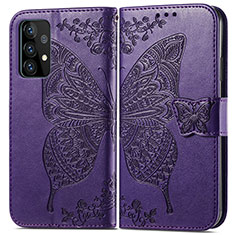 Handytasche Stand Schutzhülle Flip Leder Hülle Schmetterling für Samsung Galaxy A52 4G Violett