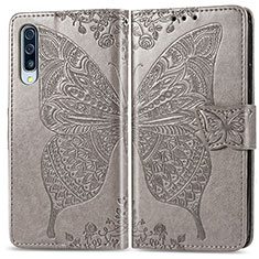 Handytasche Stand Schutzhülle Flip Leder Hülle Schmetterling für Samsung Galaxy A70 Grau