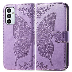 Handytasche Stand Schutzhülle Flip Leder Hülle Schmetterling für Samsung Galaxy F23 5G Helles Lila