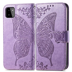 Handytasche Stand Schutzhülle Flip Leder Hülle Schmetterling für Samsung Galaxy F42 5G Helles Lila