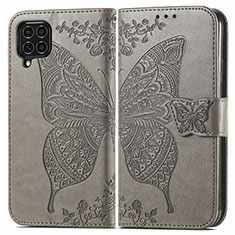 Handytasche Stand Schutzhülle Flip Leder Hülle Schmetterling für Samsung Galaxy F62 5G Grau