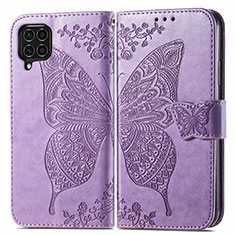 Handytasche Stand Schutzhülle Flip Leder Hülle Schmetterling für Samsung Galaxy F62 5G Helles Lila