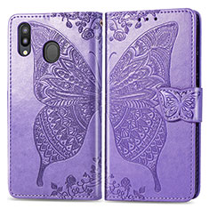 Handytasche Stand Schutzhülle Flip Leder Hülle Schmetterling für Samsung Galaxy M20 Helles Lila