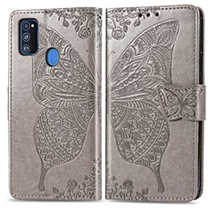 Handytasche Stand Schutzhülle Flip Leder Hülle Schmetterling für Samsung Galaxy M21 Grau