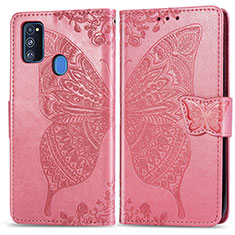 Handytasche Stand Schutzhülle Flip Leder Hülle Schmetterling für Samsung Galaxy M21 Pink