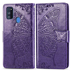 Handytasche Stand Schutzhülle Flip Leder Hülle Schmetterling für Samsung Galaxy M30s Violett