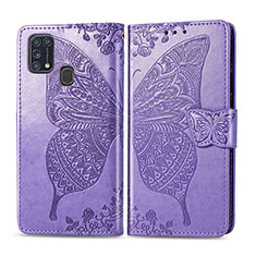 Handytasche Stand Schutzhülle Flip Leder Hülle Schmetterling für Samsung Galaxy M31 Prime Edition Helles Lila