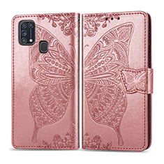 Handytasche Stand Schutzhülle Flip Leder Hülle Schmetterling für Samsung Galaxy M31 Prime Edition Rosa