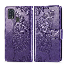 Handytasche Stand Schutzhülle Flip Leder Hülle Schmetterling für Samsung Galaxy M31 Violett