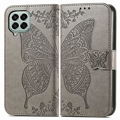 Handytasche Stand Schutzhülle Flip Leder Hülle Schmetterling für Samsung Galaxy M33 5G Grau