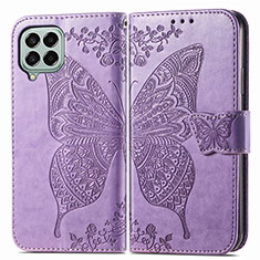 Handytasche Stand Schutzhülle Flip Leder Hülle Schmetterling für Samsung Galaxy M33 5G Helles Lila