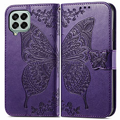 Handytasche Stand Schutzhülle Flip Leder Hülle Schmetterling für Samsung Galaxy M33 5G Violett