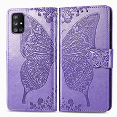 Handytasche Stand Schutzhülle Flip Leder Hülle Schmetterling für Samsung Galaxy M40S Helles Lila