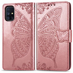 Handytasche Stand Schutzhülle Flip Leder Hülle Schmetterling für Samsung Galaxy M51 Rosa