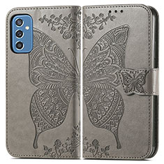 Handytasche Stand Schutzhülle Flip Leder Hülle Schmetterling für Samsung Galaxy M52 5G Grau