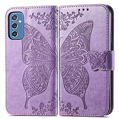 Handytasche Stand Schutzhülle Flip Leder Hülle Schmetterling für Samsung Galaxy M52 5G Helles Lila