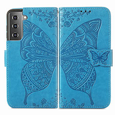 Handytasche Stand Schutzhülle Flip Leder Hülle Schmetterling für Samsung Galaxy S21 FE 5G Blau