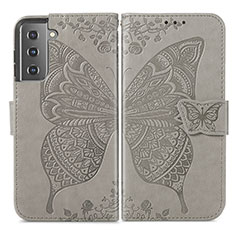 Handytasche Stand Schutzhülle Flip Leder Hülle Schmetterling für Samsung Galaxy S21 FE 5G Grau