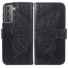 Handytasche Stand Schutzhülle Flip Leder Hülle Schmetterling für Samsung Galaxy S21 FE 5G Schwarz