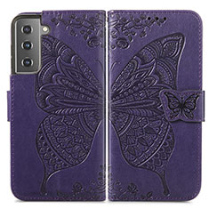 Handytasche Stand Schutzhülle Flip Leder Hülle Schmetterling für Samsung Galaxy S21 FE 5G Violett