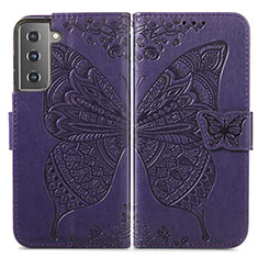 Handytasche Stand Schutzhülle Flip Leder Hülle Schmetterling für Samsung Galaxy S21 Plus 5G Violett