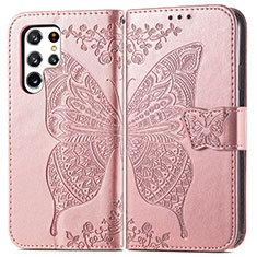 Handytasche Stand Schutzhülle Flip Leder Hülle Schmetterling für Samsung Galaxy S21 Ultra 5G Rosa