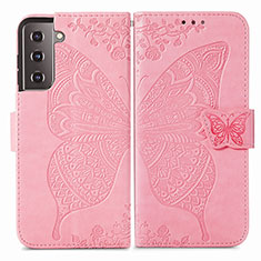 Handytasche Stand Schutzhülle Flip Leder Hülle Schmetterling für Samsung Galaxy S22 Plus 5G Pink