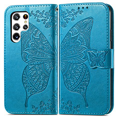 Handytasche Stand Schutzhülle Flip Leder Hülle Schmetterling für Samsung Galaxy S23 Ultra 5G Blau
