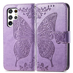Handytasche Stand Schutzhülle Flip Leder Hülle Schmetterling für Samsung Galaxy S23 Ultra 5G Helles Lila