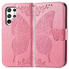 Handytasche Stand Schutzhülle Flip Leder Hülle Schmetterling für Samsung Galaxy S23 Ultra 5G Pink