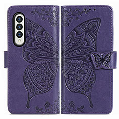 Handytasche Stand Schutzhülle Flip Leder Hülle Schmetterling für Samsung Galaxy Z Fold4 5G Violett